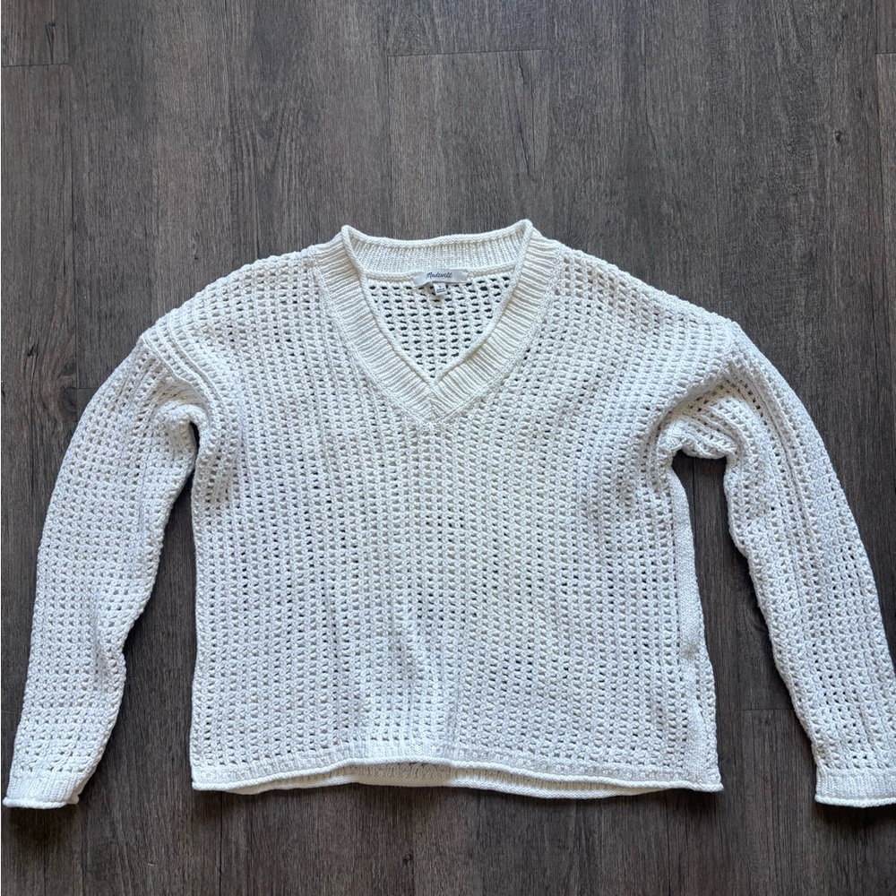 Madewell Cream V-Neck Knit Sweater